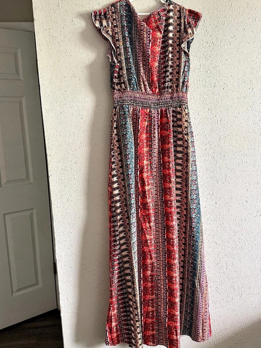 Printed Maxi Dress in Red & Blue Like New